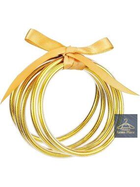 Gold Glitter Silicone Bangle Bracelets Stackable Jewelry Gift 5 Pack